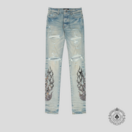 Amiri Bandana Flame Jeans in Clay Indigo / Black