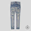 Amiri MX1 Silk PJ Patch Jeans in Light Indigo