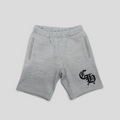 CLB XXIII Chrome Hearts Seven-11 grey cotton sweatshorts featuring black gothic logo embroidery and elastic waistband