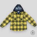 Celine Homme Logo Nylon Trim Flannel Hooded Overshirt in Yellow