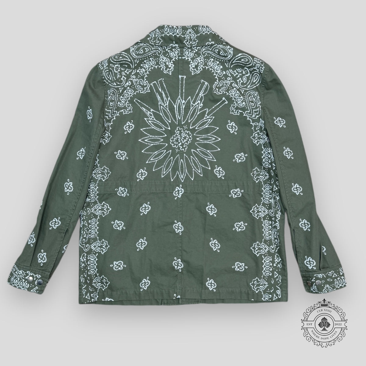 Amiri Bleached Bandana Overshirt in Olive Green