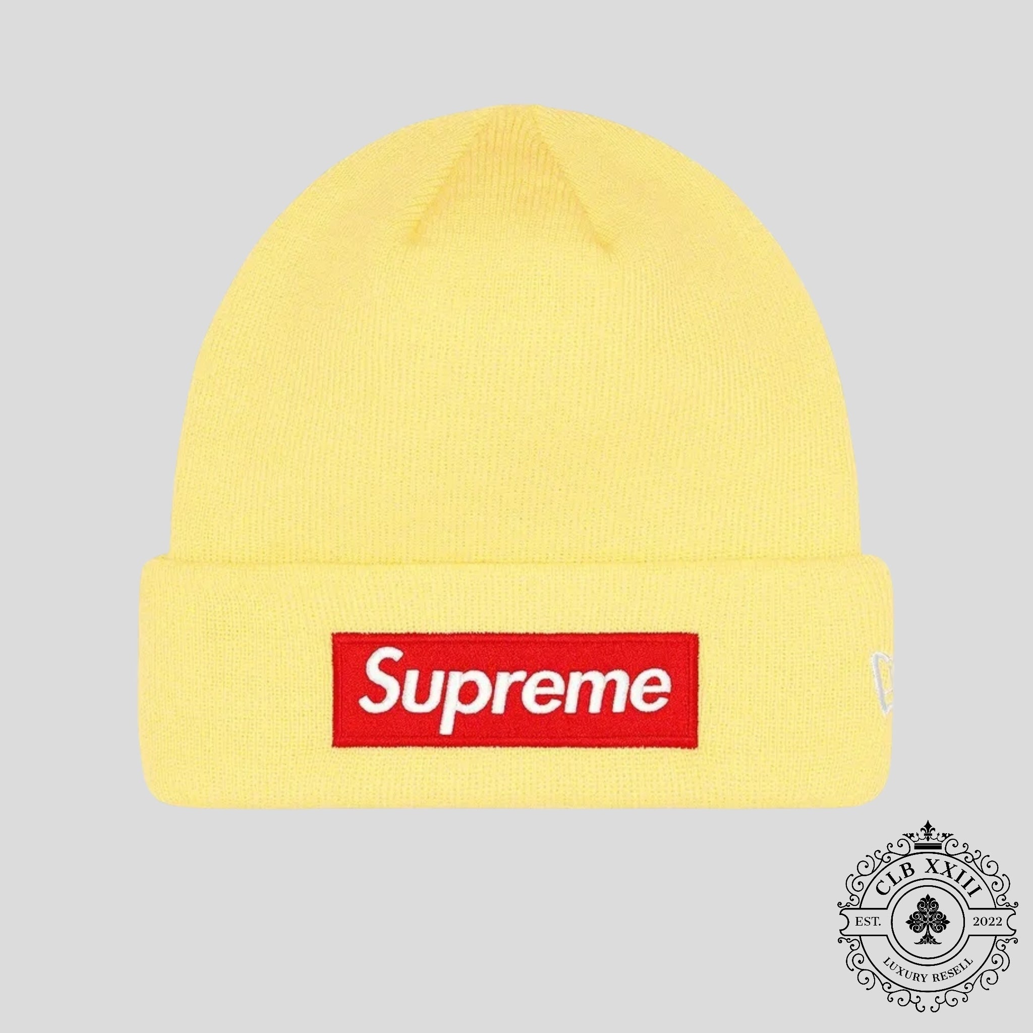 Supreme Box Logo Beanie (FW22) in Pale Yellow