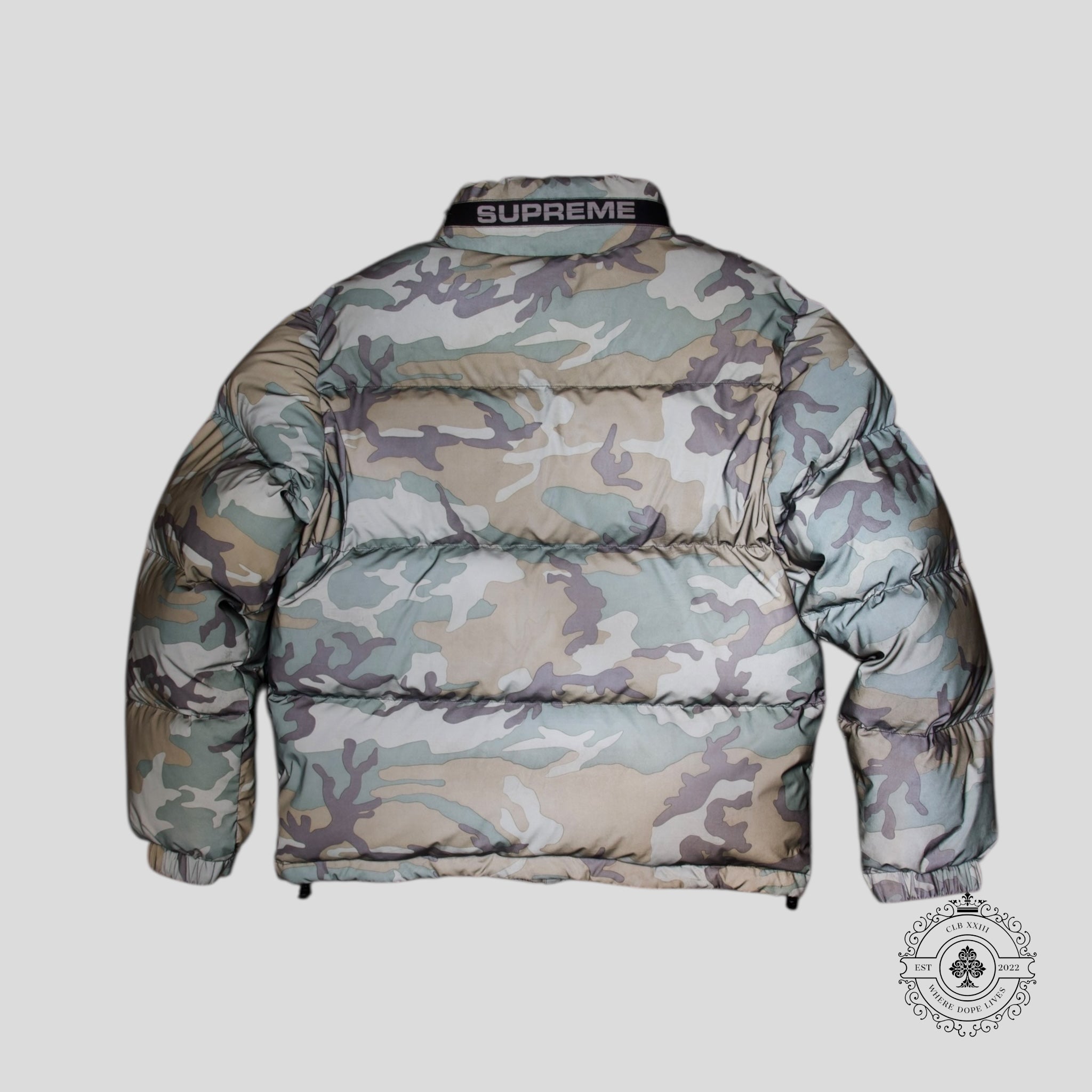Supreme FW18 Reflective Down Jacket in Woodland Camo - Preowned