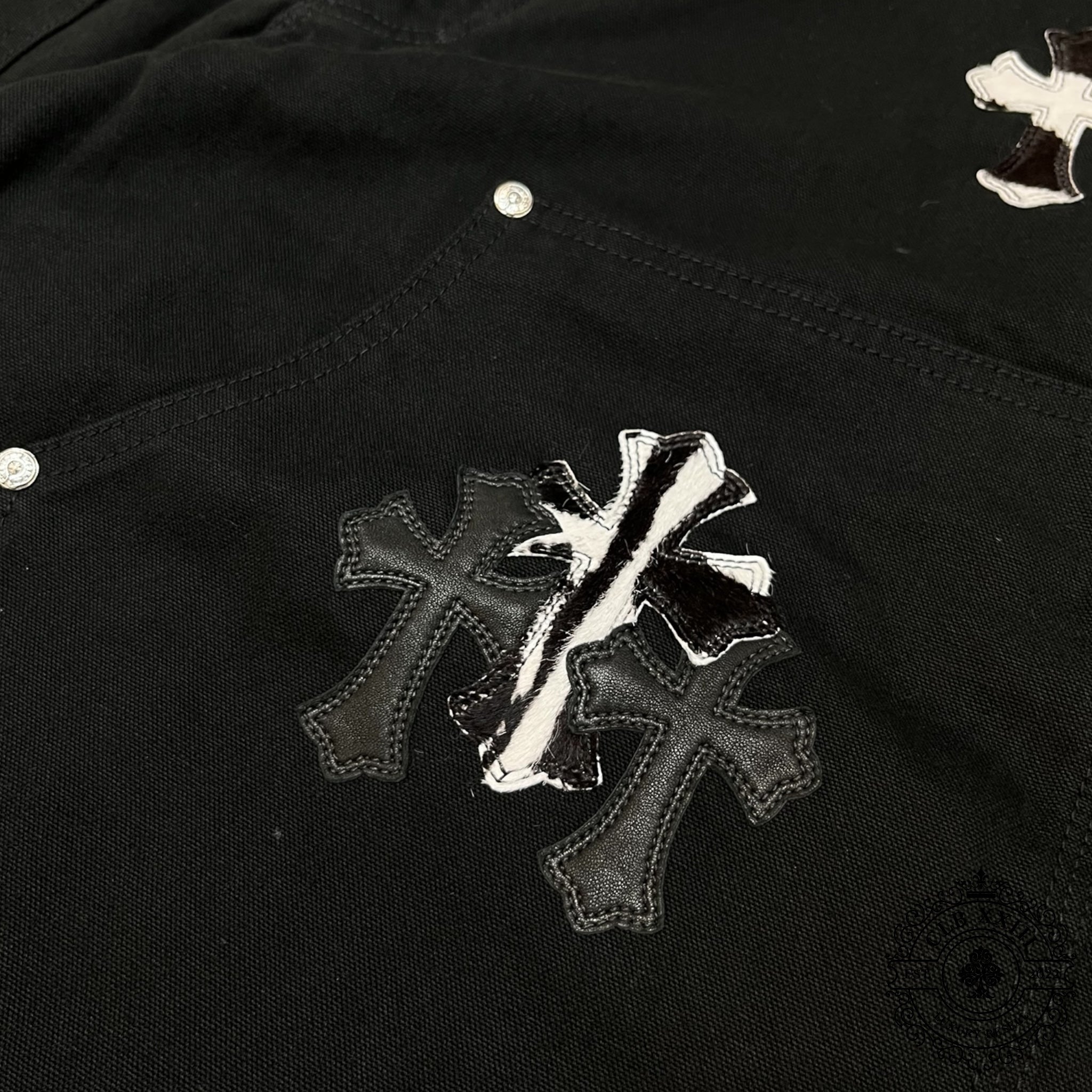 Chrome Hearts Cross Patch Double Knee Carpenter Pants in Black/Zebra