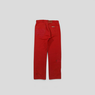 CLB XXIII Chrome Hearts Levi red cotton jeans featuring leather cross patches and sterling silver hardware