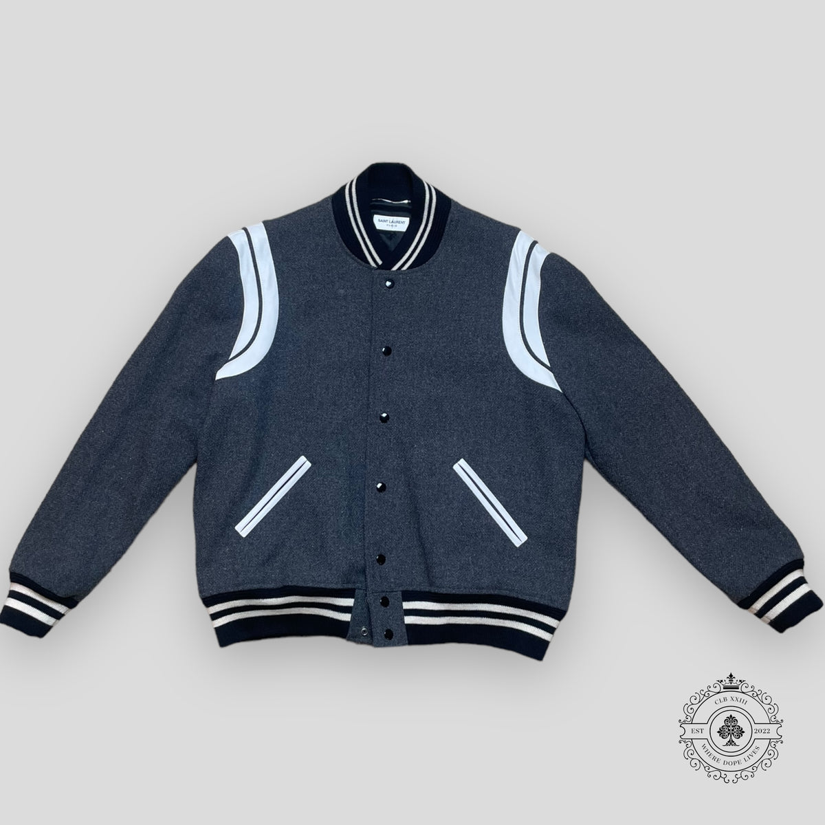 Saint Laurent Varsity Teddy Jacket in Grey