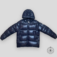 Moncler Maya Short Down Puffer Coat in Navy Blue