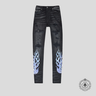 Amiri Bandana Flame Jeans in Black / Blue