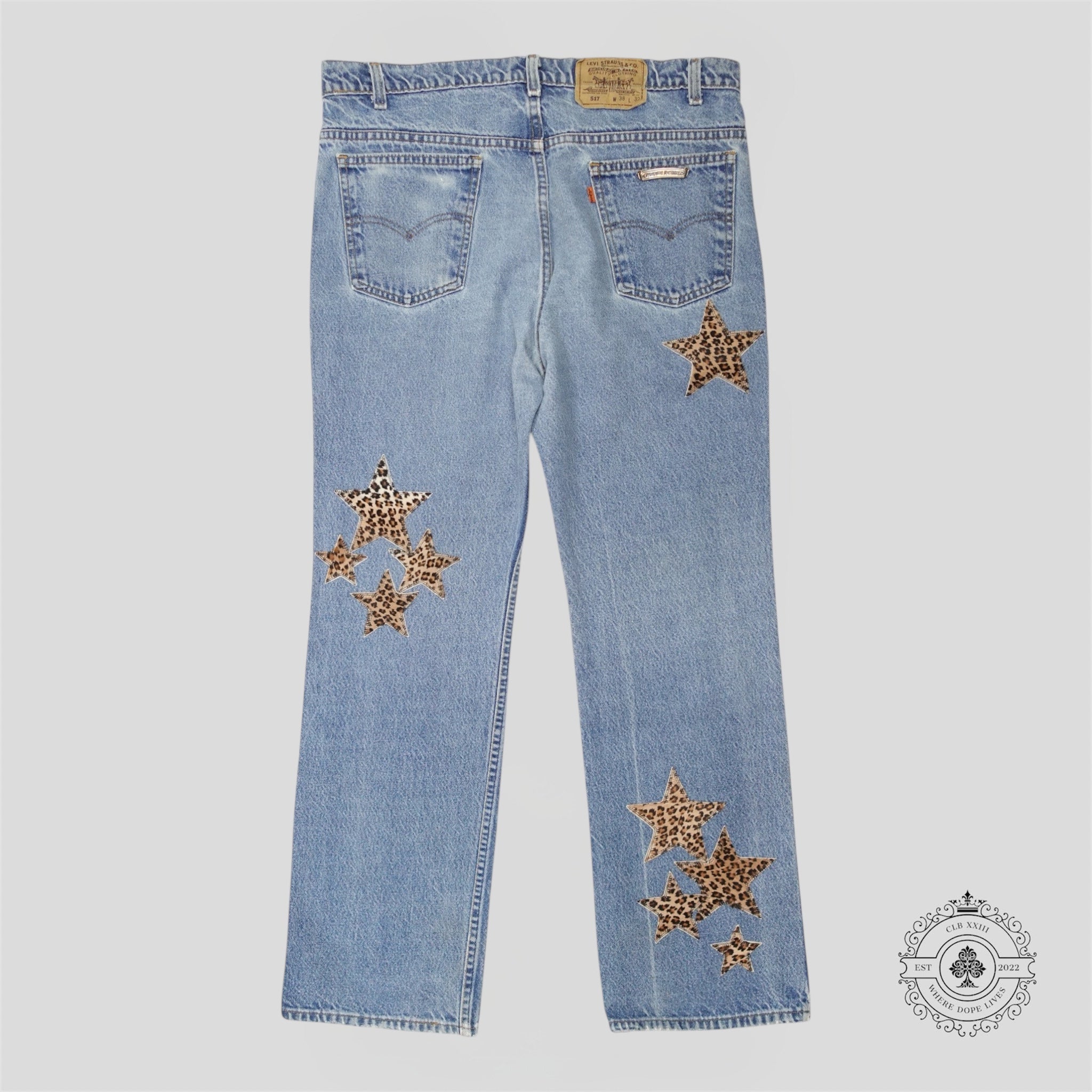 Chrome Hearts Levi Star Patch Jeans in Indigo / Leopard