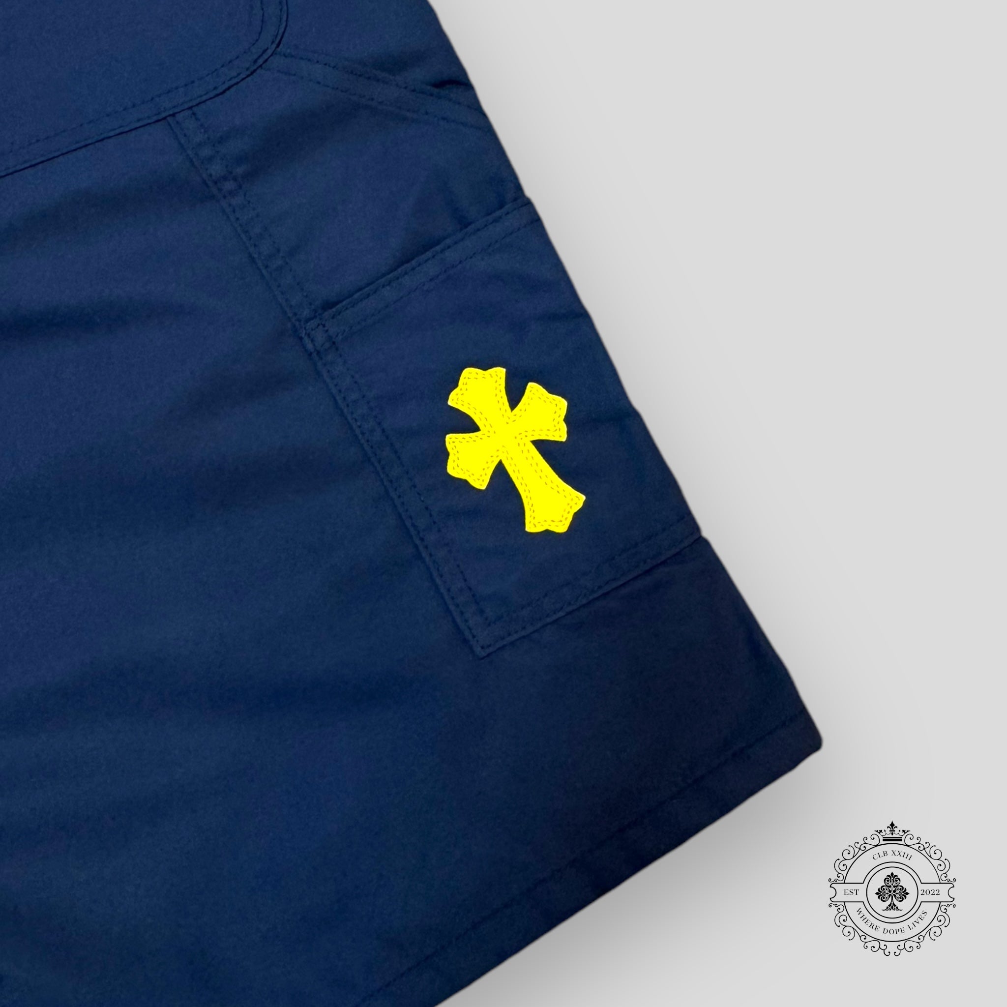 Chrome Hearts Leather Knee Carpenter Short in Navy