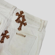 Chrome Hearts Leopard Cross Patch Jeans in White