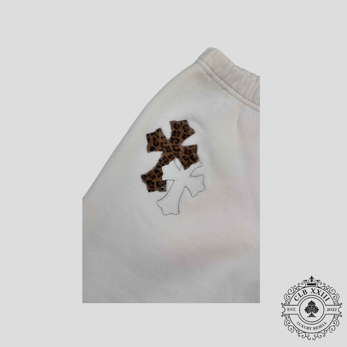 Chrome Hearts Leopard Cross Patch Sweatpants in White