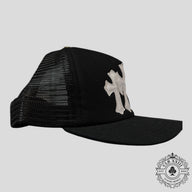 Chrome Hearts Triple Cross Trucker Hat in Black / White