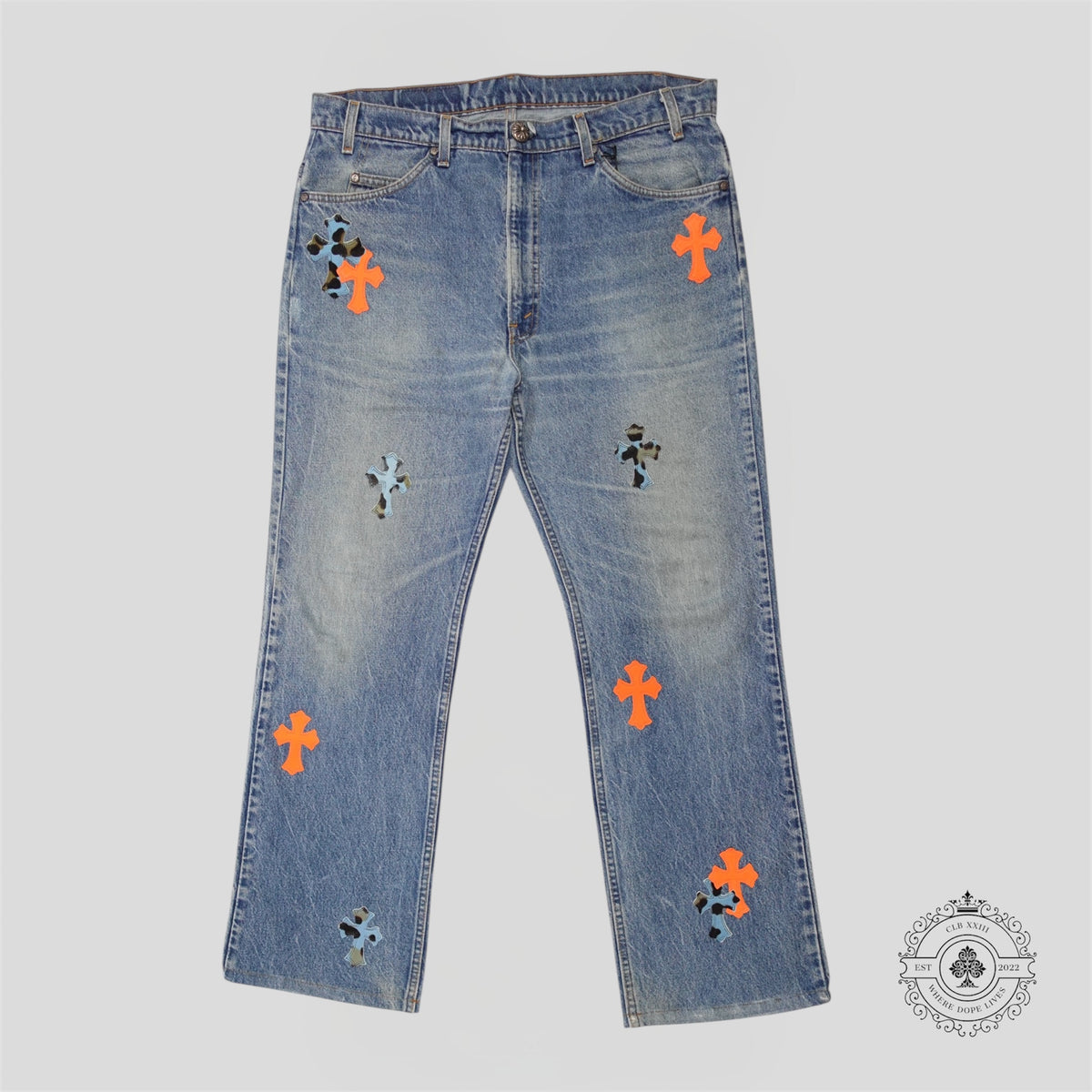 Chrome Hearts St Barth Jeans in Orange / Blue
