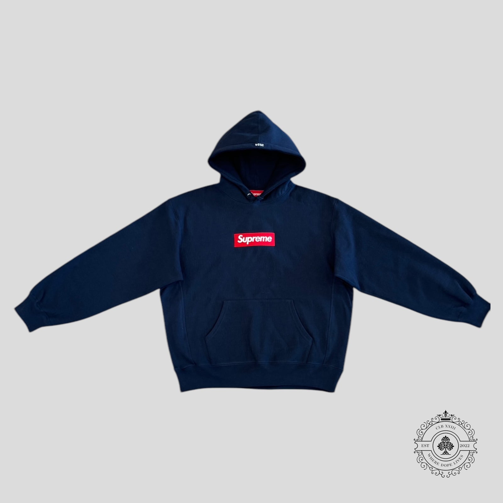 Supreme Box Logo Hooded Sweatshirt in Navy