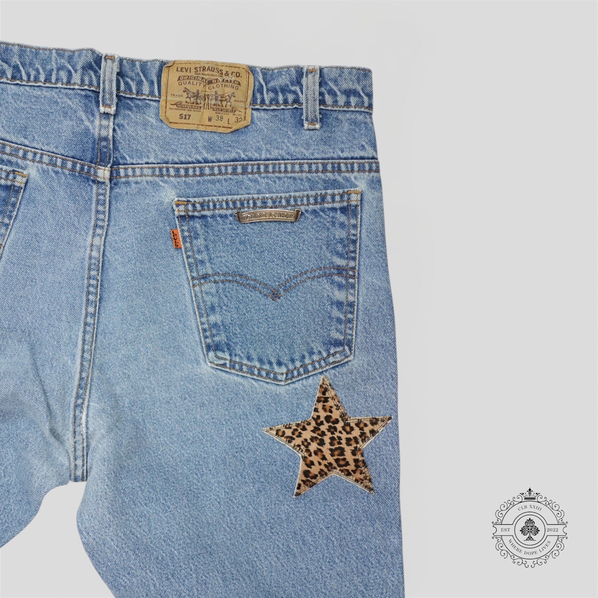 Chrome Hearts Levi Star Patch Jeans in Indigo / Leopard