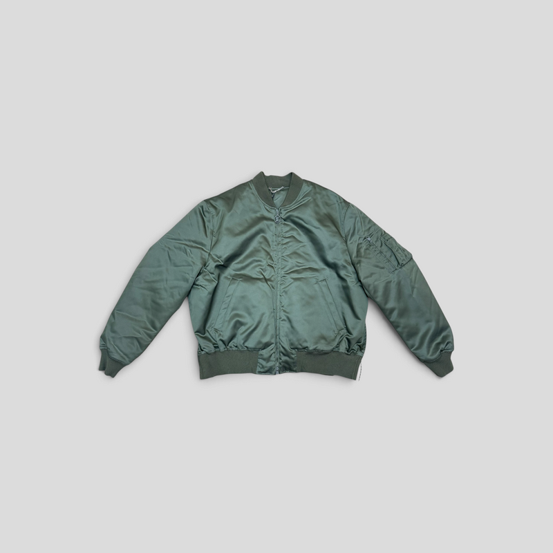 CLB XXIII Louis Vuitton green MA-1 bomber jacket in polyamide with ribbed collar and utility sleeve pocket