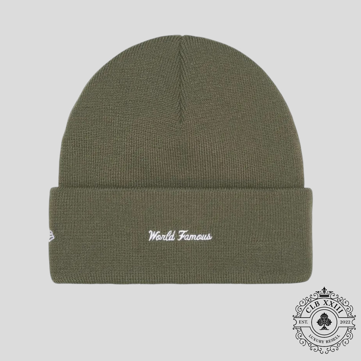 Supreme New Era Box Logo Beanie (FW25) in Light Olive