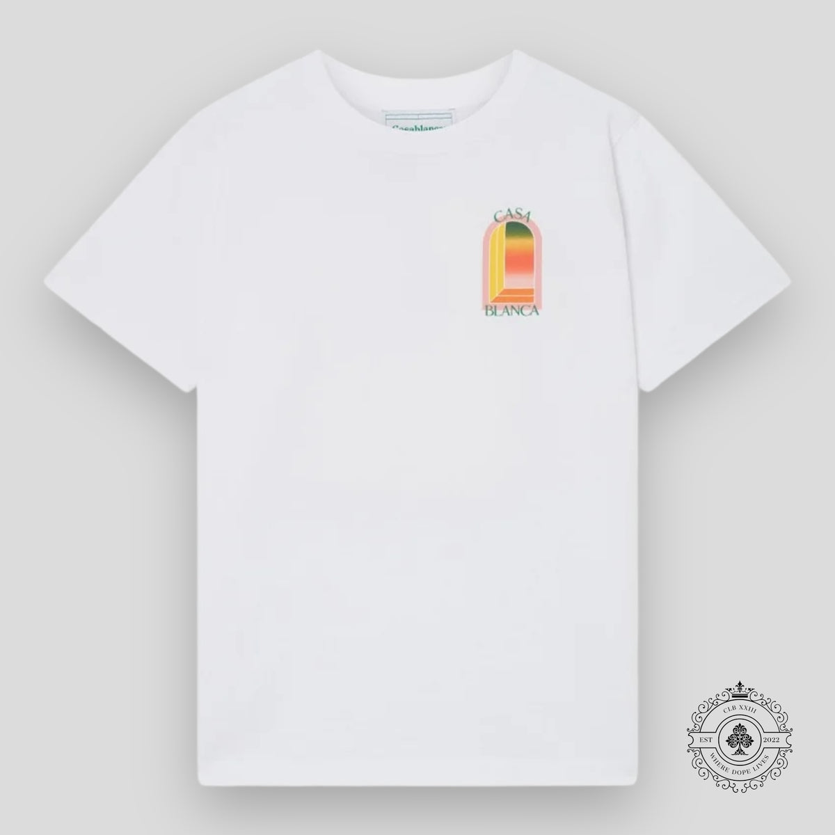 Casablanca Gradient Arch Logo Tee in White & Pink