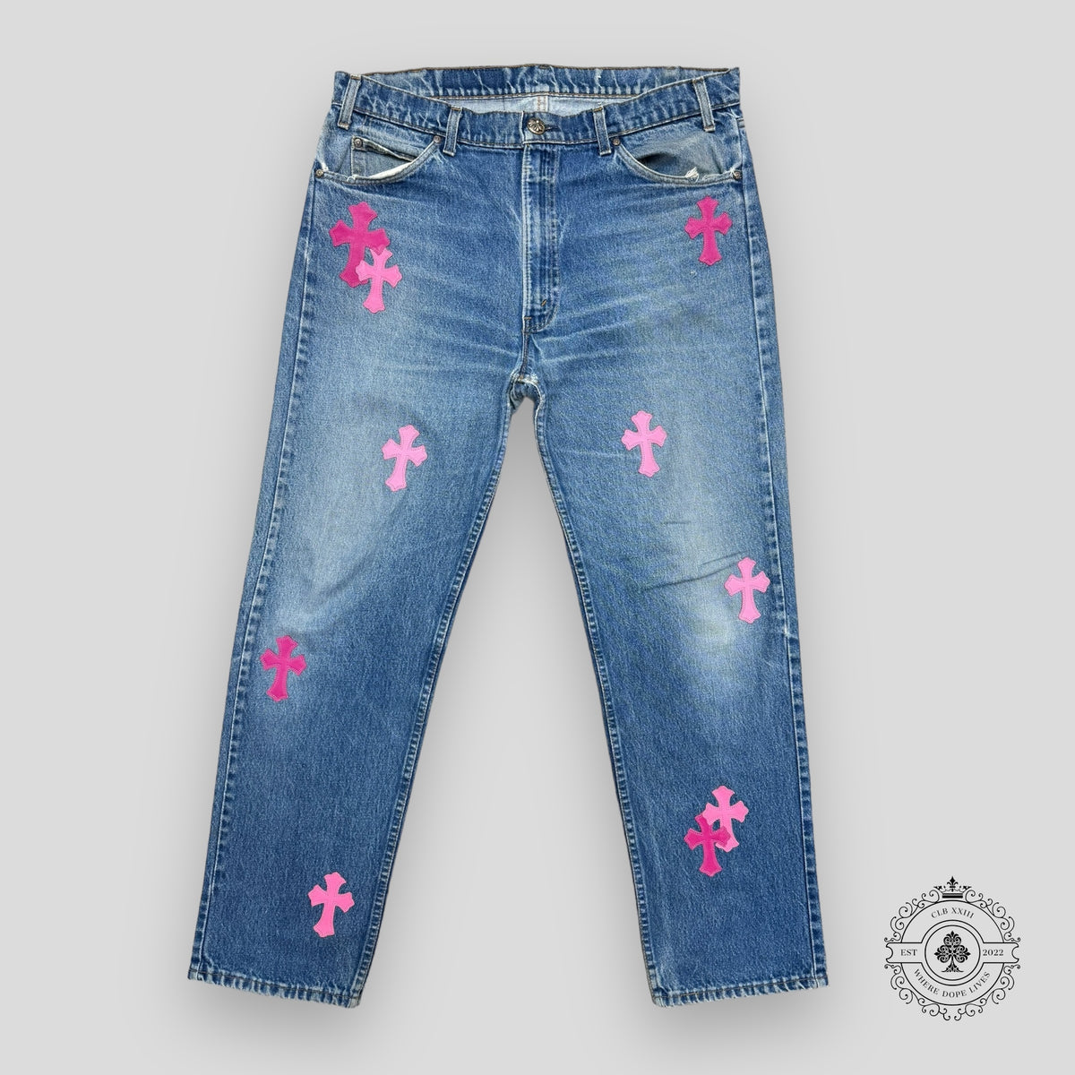 Chrome Hearts Pink Cross Patch Jeans