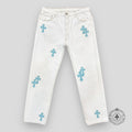 Chrome Hearts Cross Patch Jeans in White / Blue