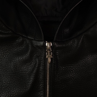 CLB XXIII black leather zip-up hoodie featuring a detailed sterling silver dagger zipper pull