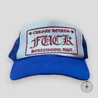Chrome Hearts Fuck Hollywood Trucker Hat in Blue