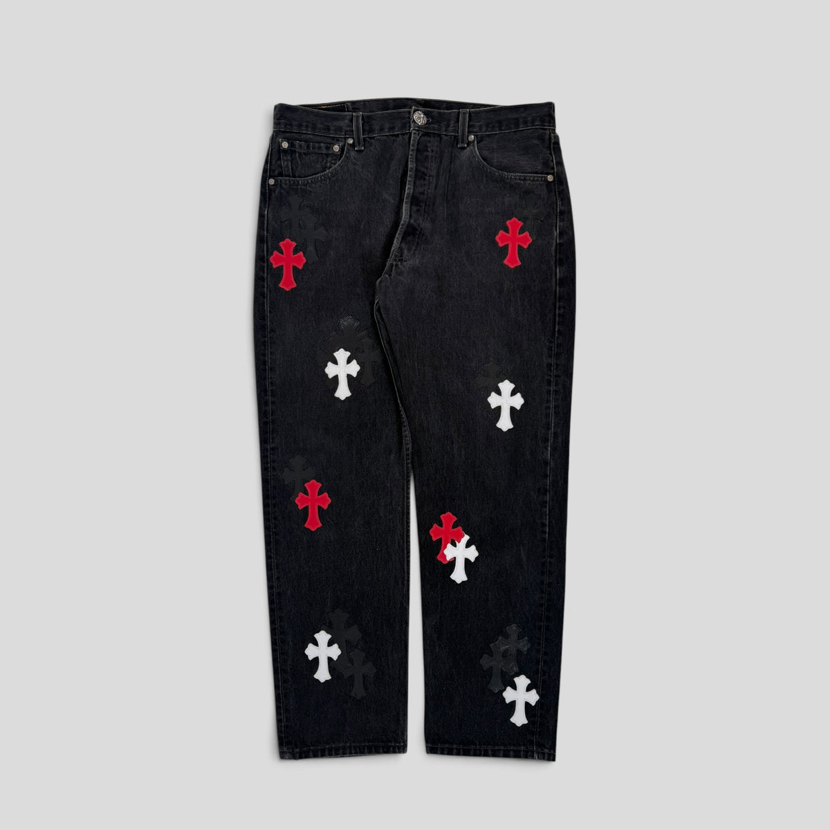 Chrome Hearts Red White Patch Jeans