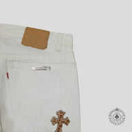 Chrome Hearts Levis Cross Patch Jeans in White / Leopard