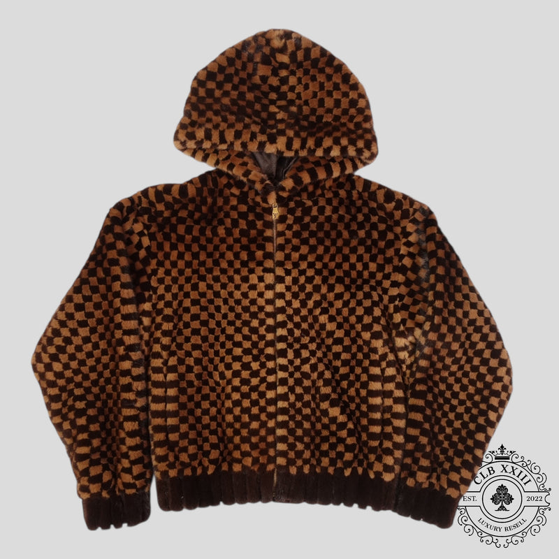 Louis Vuitton Damier Intarsia Mink Zipped Hoodie in Brown