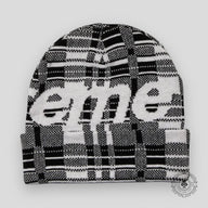 Supreme Big Logo Beanie in White Plaid