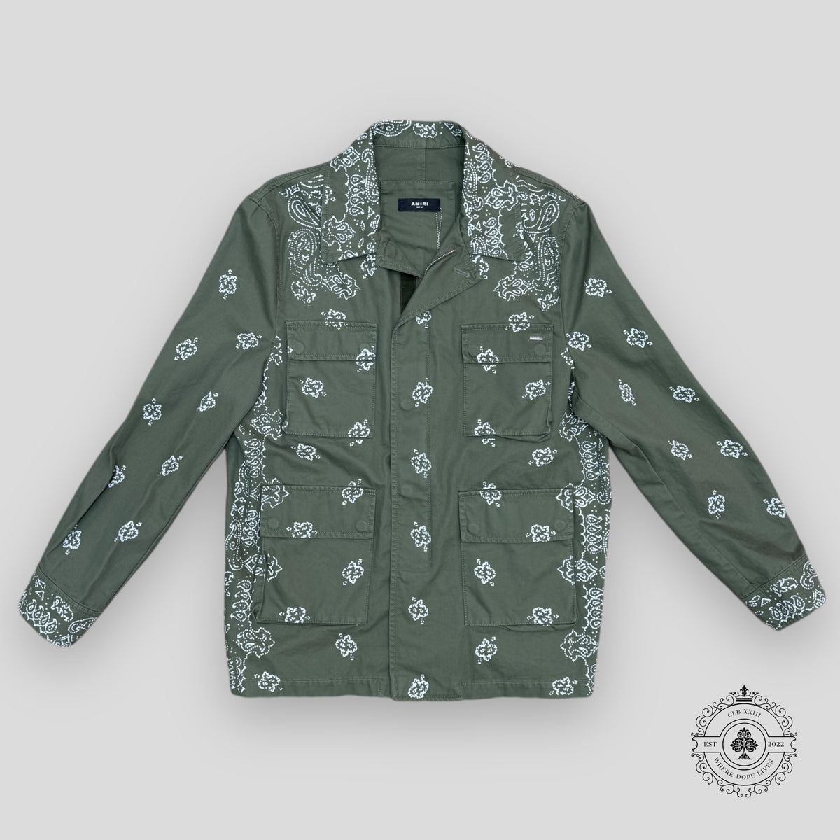 Amiri Bleached Bandana Overshirt in Olive Green