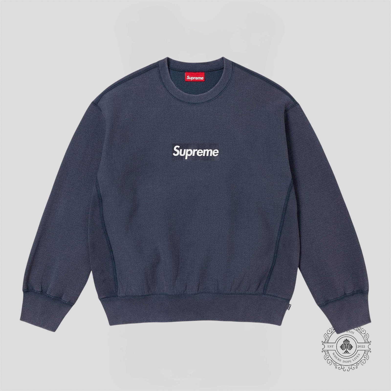 Supreme Washed Box Logo Crewneck in Navy Blue