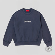 Supreme Washed Box Logo Crewneck in Navy Blue