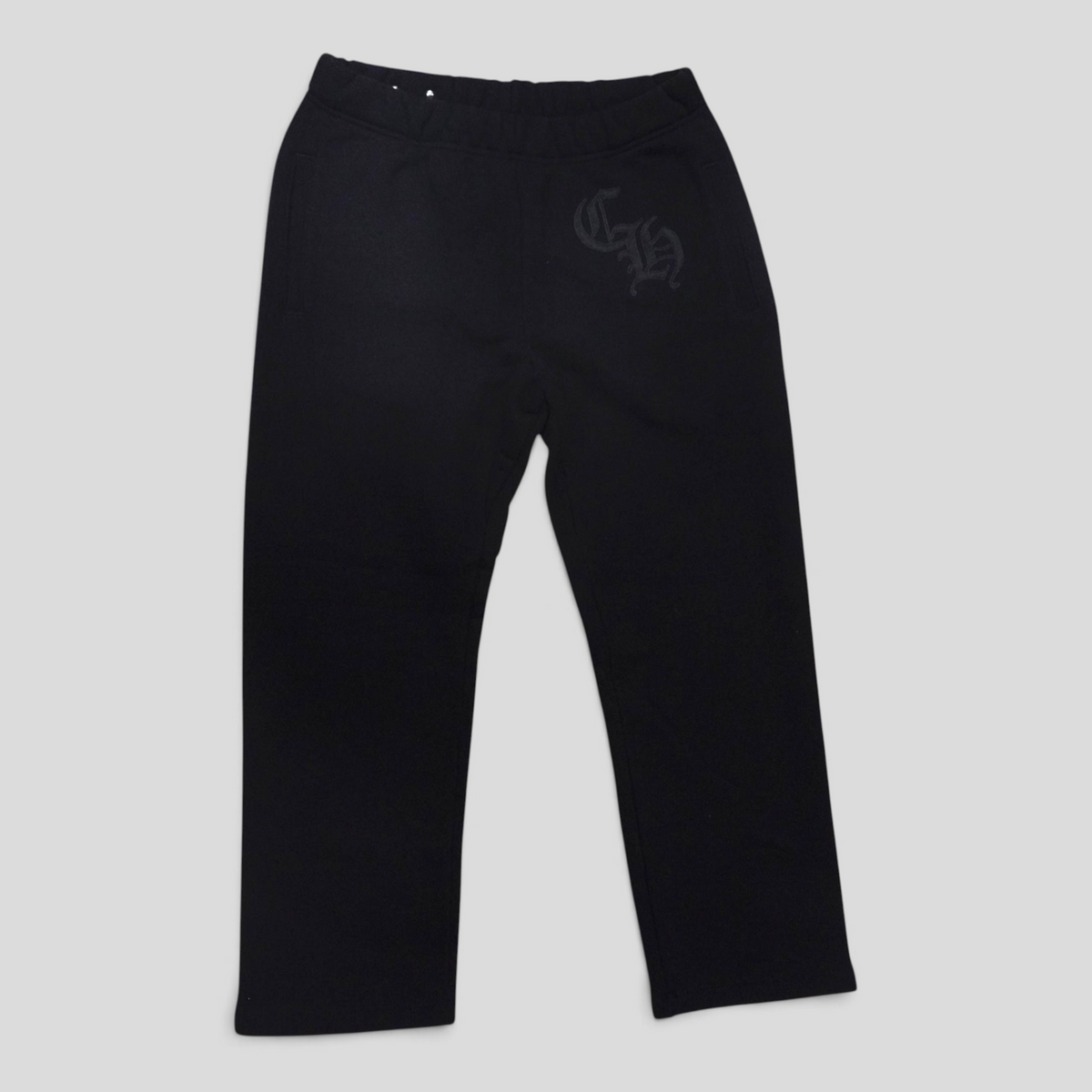 CLB XXIII black Chrome Hearts Seven-11 cotton sweatpants with subtle gothic logo embroidery on the hip