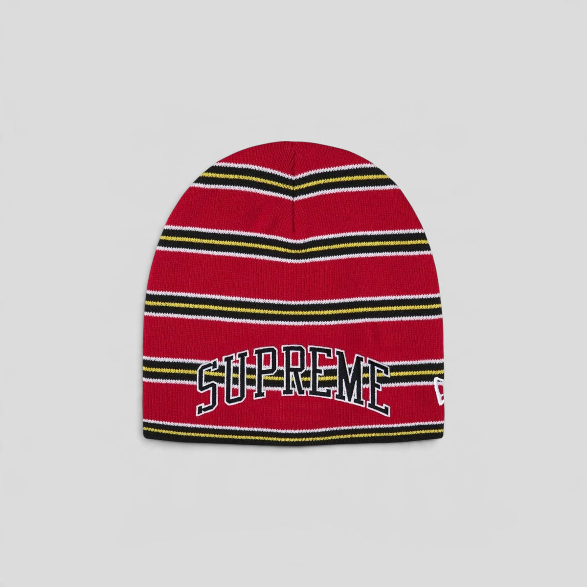 Supreme New Era Stripe Beanie in Red
