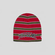 Supreme New Era Stripe Beanie in Red