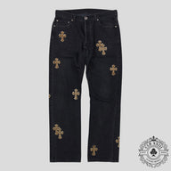 Chrome Hearts Leopard Cross Patch Jeans in Black