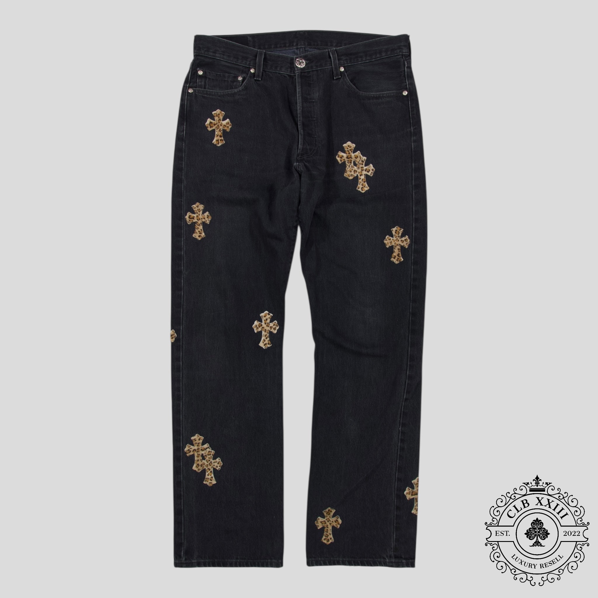 Chrome Hearts Leopard Cross Patch Jeans in Black