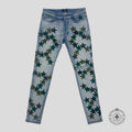 Amiri Chemist Star Patch Jeans in Light Indigo / Green