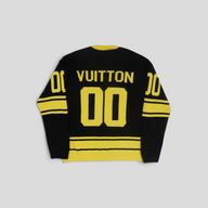 CLB XXIII Louis Vuitton black and yellow wool-blend intarsia football sweater with number 00 on the back