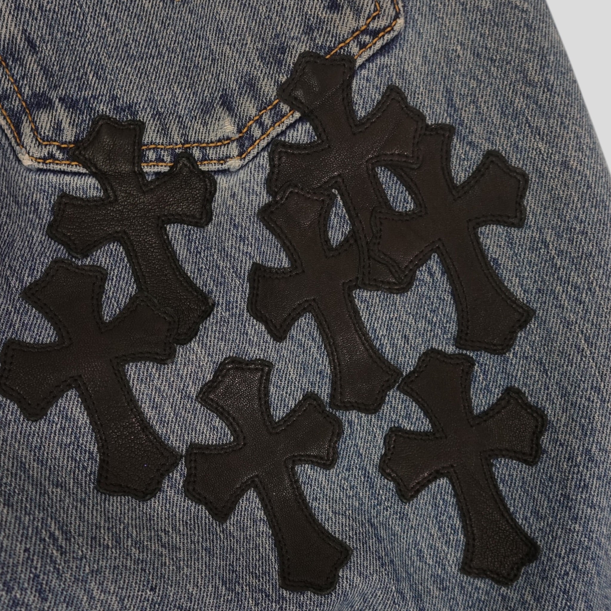 Chrome Hearts Leather Cross Patch Jeans