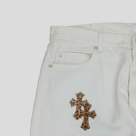 Chrome Hearts Levis Cross Patch Jeans in White / Leopard
