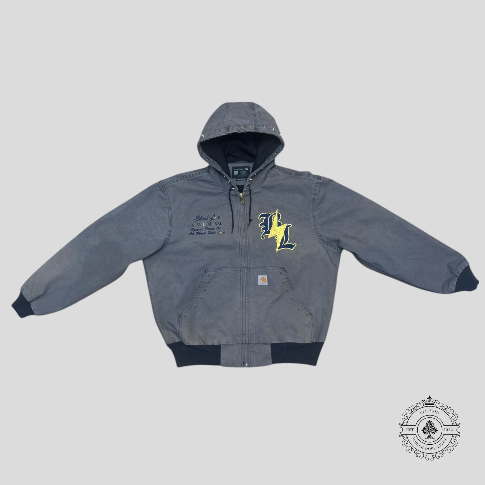 Blind Love Signature Patchwork Carhartt Jacket in Carbon Blue