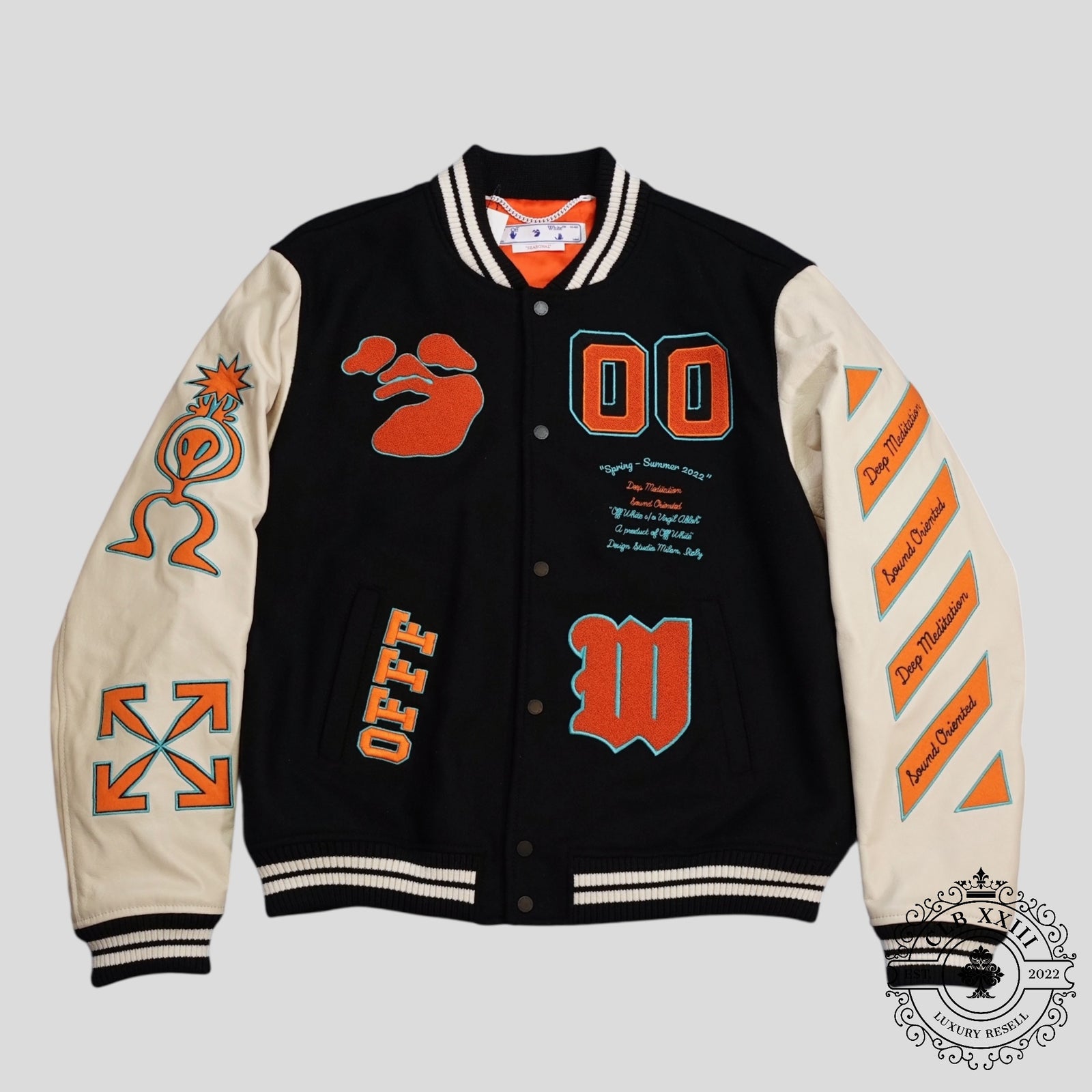 Off White Alien SS22 Varsity Jacket in Black/Orange