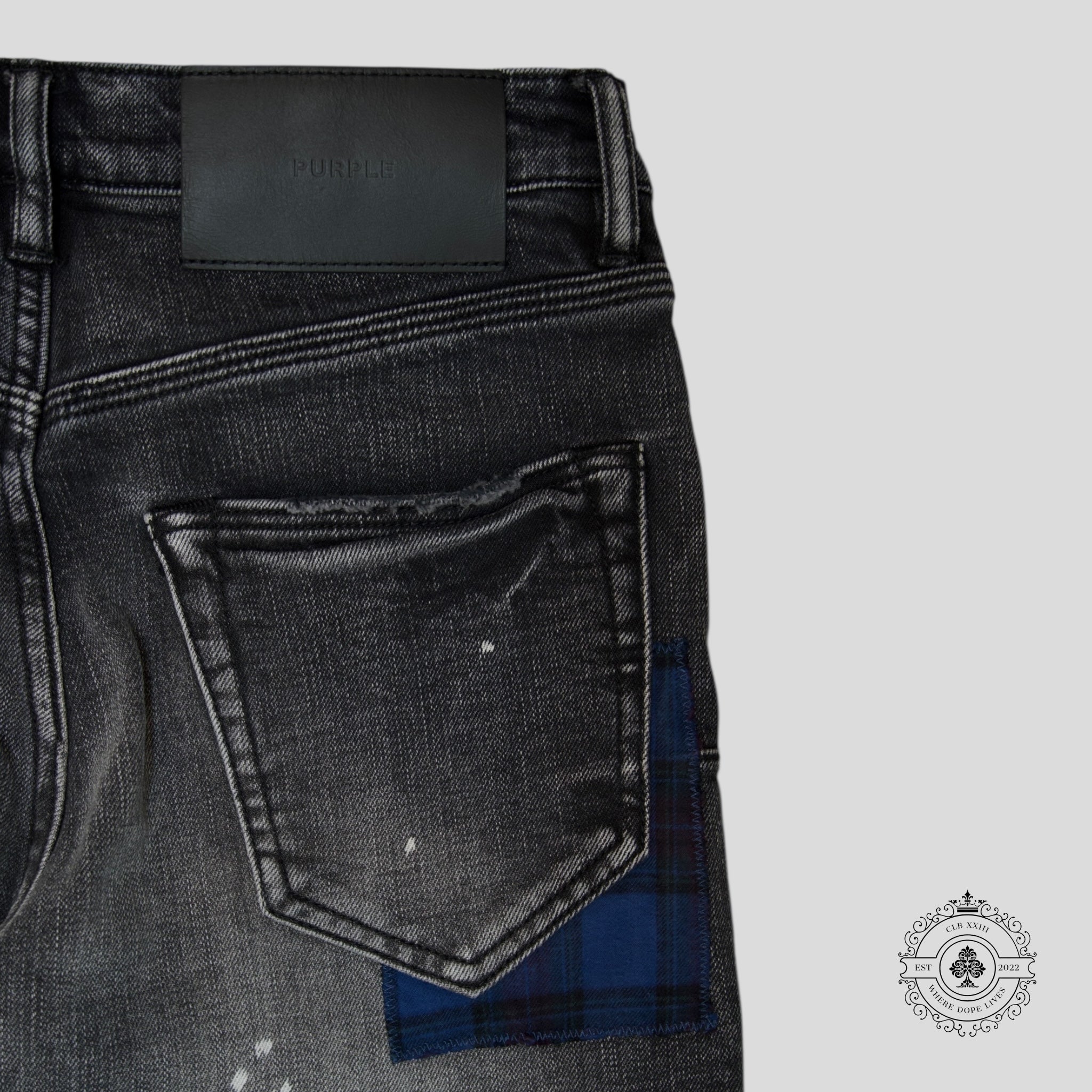 Purple Brand P001 Flannel Patch Skinny Jeans in Aged Black