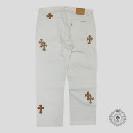 Chrome Hearts Levis Cross Patch Jeans in White / Leopard