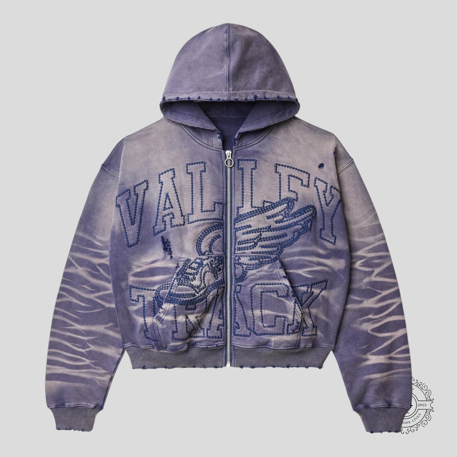 Vale Storm Garden Zip Up Hoodie in Washed Indigo