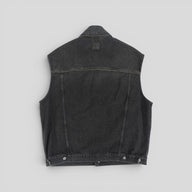 Off White Zipper Embellished Denim Vest in Black