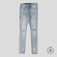 Serenede Distressed Fitted Denim Jeans in Light Wash